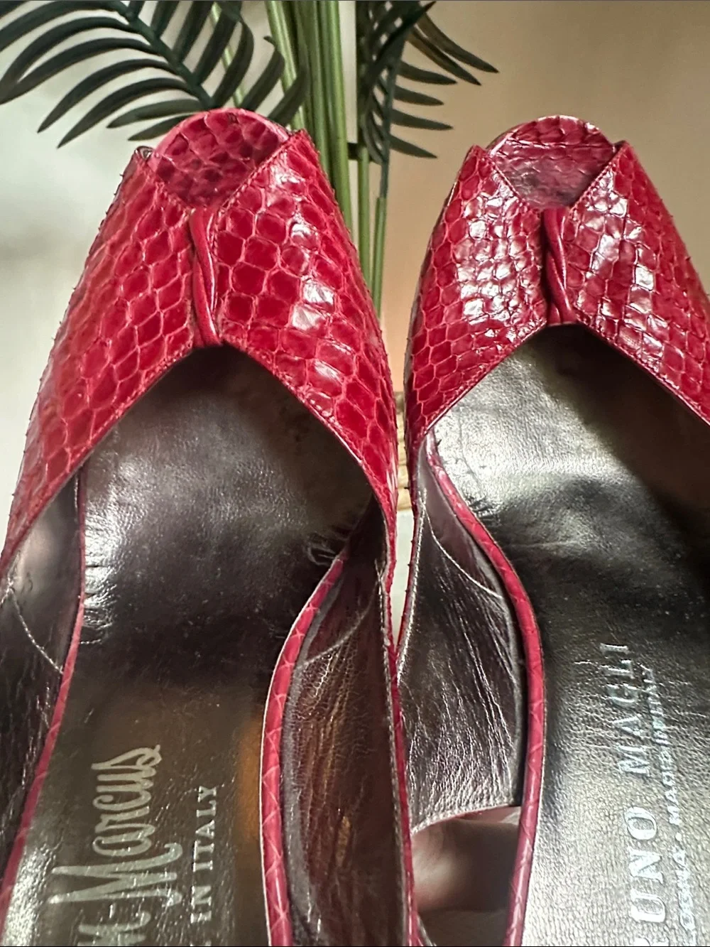 Bruno Magli vintage Red snake skin Slingback Heels